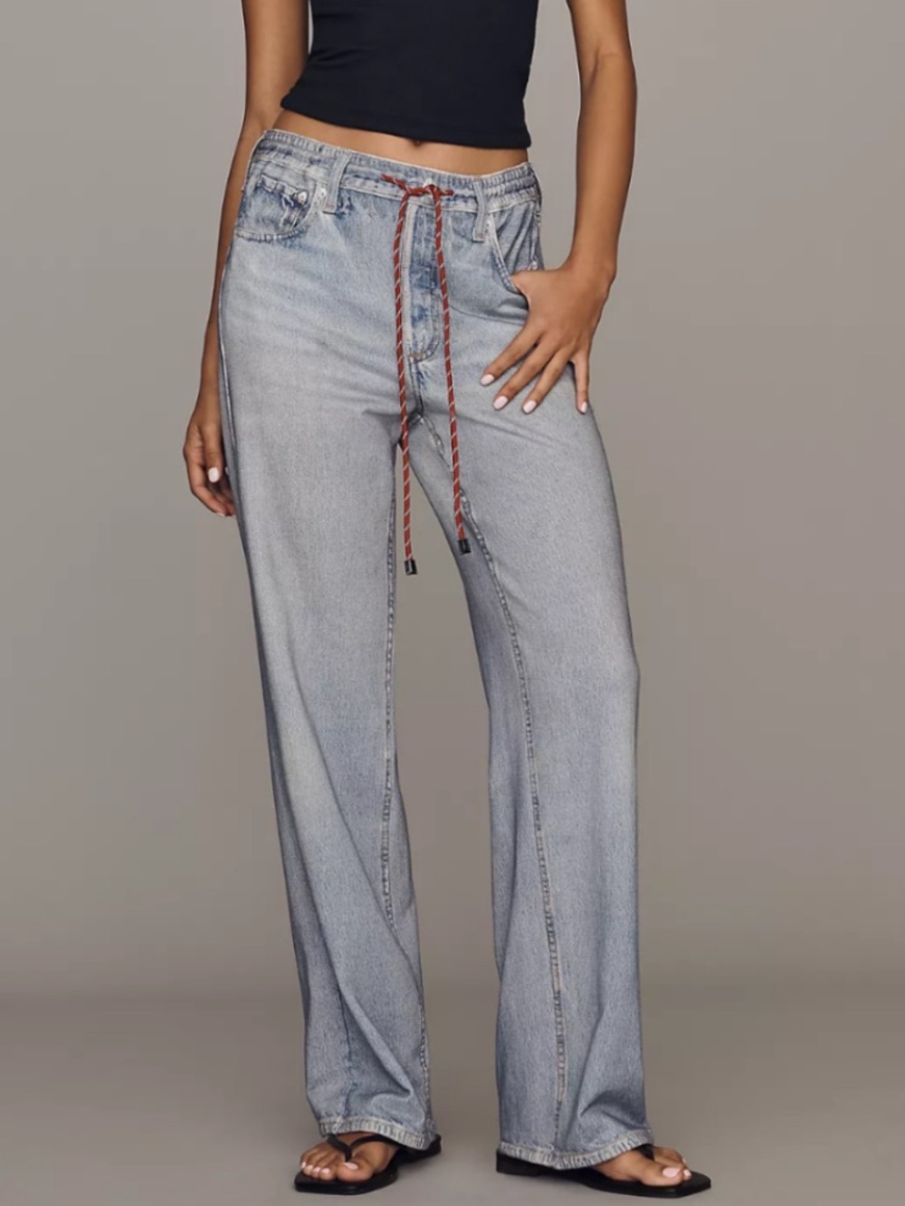 rag & bone Miramar High Rise Wide-Leg Terry Jeans with Contrast Drawstring
